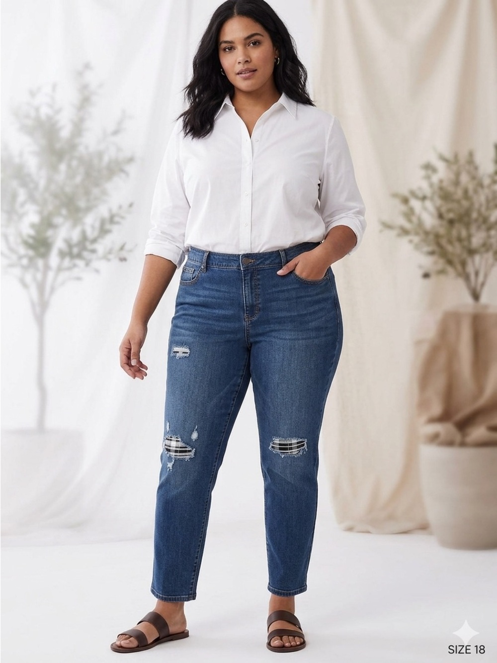Lane Bryant Blue Distressed Ankle Crop Jeans